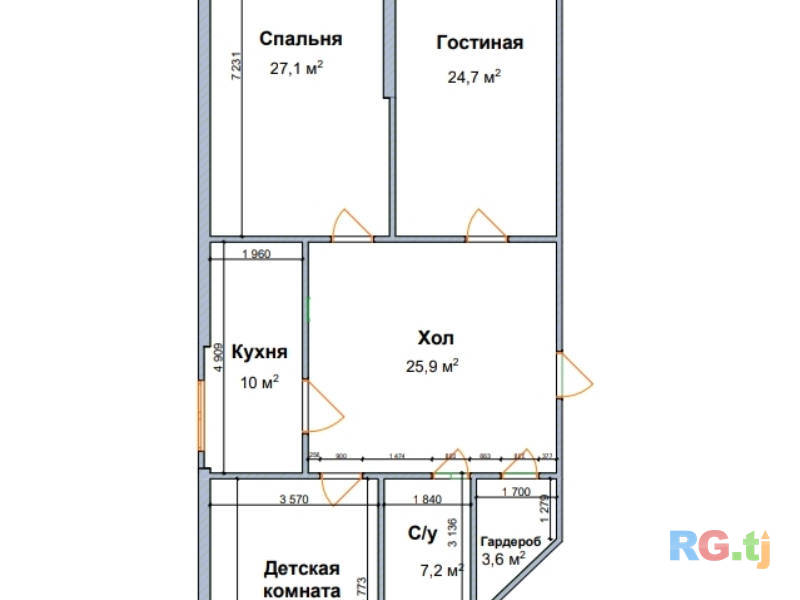 2-комн. квартира, 124 м² 4 этаж на продажу