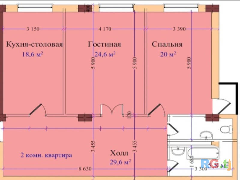 3-комн. квартира, 102 м² 3 этаж на продажу