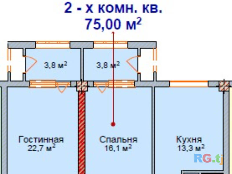 2-комн. квартира, 78 м² 8 этаж на продажу