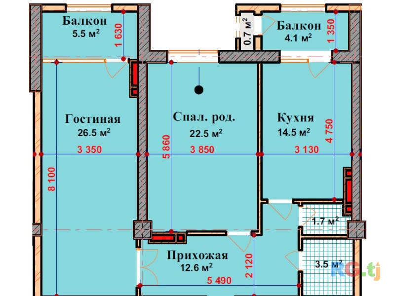 2-комн. квартира, 91.60 м² 8 этаж на продажу