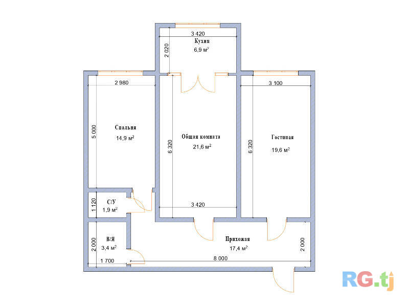 3-комн. квартира, 88 м² 8 этаж на продажу