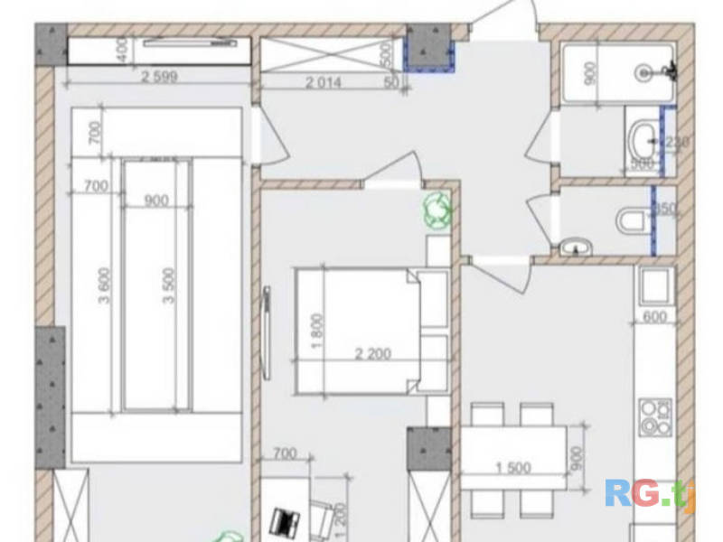 2-комн. квартира, 63 м² 3 этаж на продажу