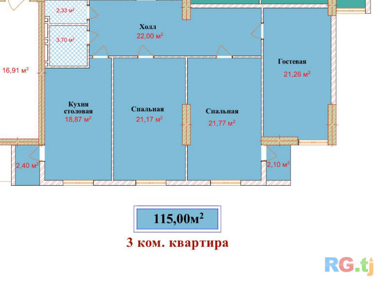3-комн. квартира, 115 м² 8 этаж на продажу